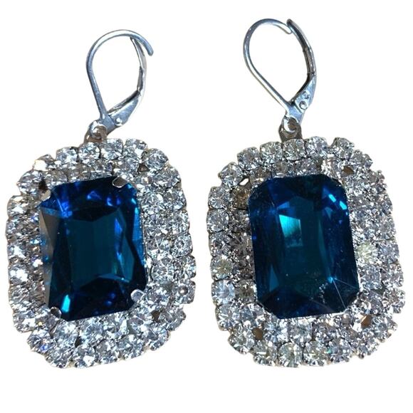 New Sapphire blue crystal crystal collar necklace earrings bangle bracelet set - Picture 2 of 11